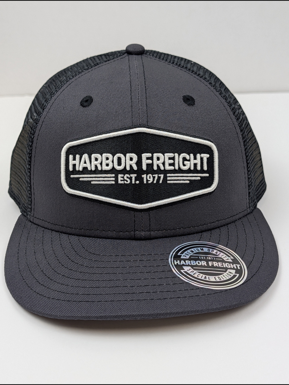 HARBOR FREIGHT EST. 1977 Black & Gray SnapBack Adjustable Trucker Hat, NEW